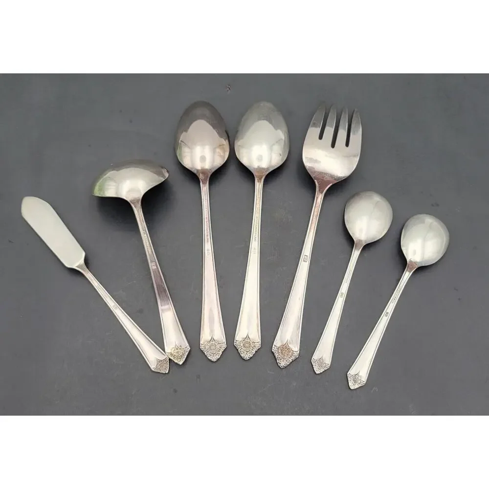 Rogers Starlight Silverplate Flatware Lot 7 pc Hostess Serving Set 50's Disconti